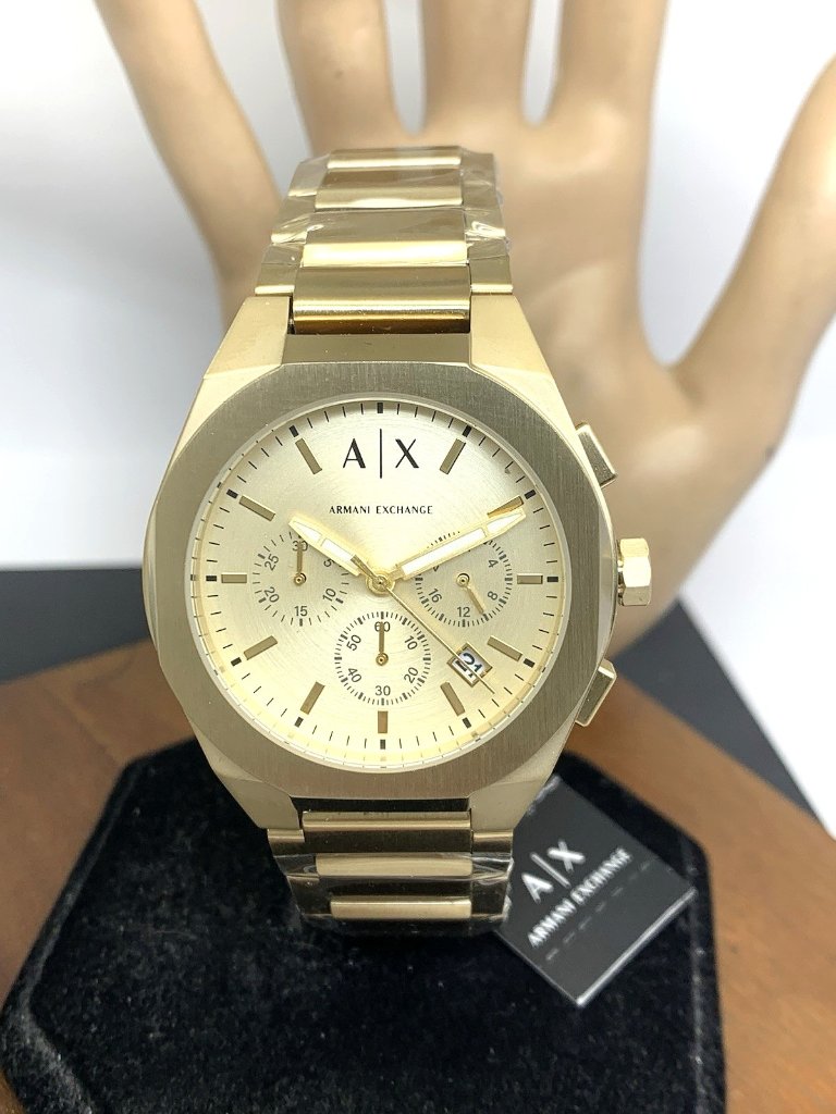 Armani Exchange Men's Watch Ax4192 Quartz Chronograph Gold Dial Stainless Steel